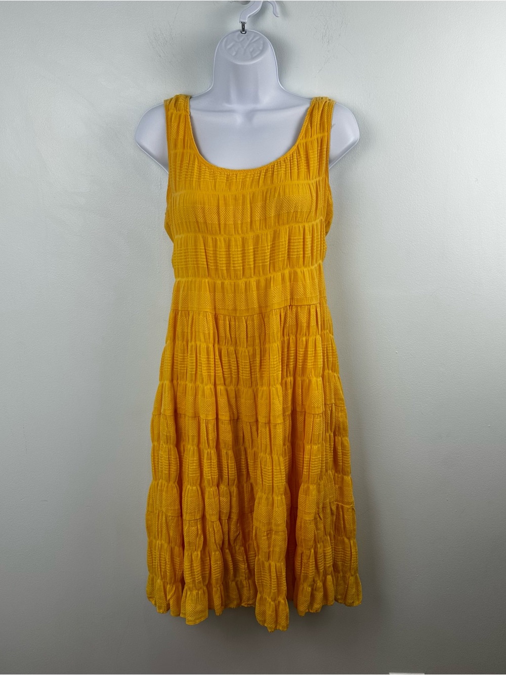 Max Studio Sunshine Yellow Tiered Sleeveless Swing Dress Lined Size Large